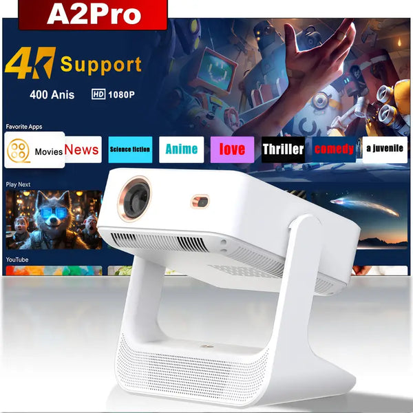 A2 Pro 1080P Smart Projector – Android 12, 8" Touch Screen, Auto Focus & Home Cinema