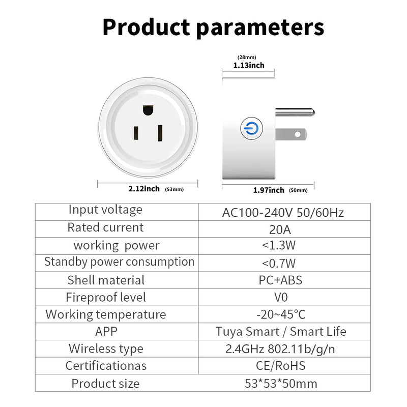 Tuya Smart Plug 20A – WiFi, Power Monitoring, Alexa & Google