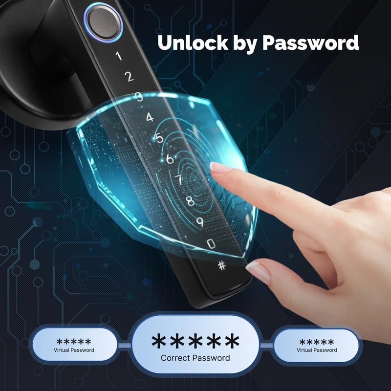 MOES Tuya Bluetooth Smart Fingerprint Door Handle Lock - Electronic Password & APP Remote Unlock for Hotel, Apartment, Office, Rental House
