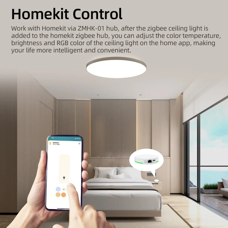 Zemismart Tuya Zigbee 24W Smart LED Ceiling Light RGBCW Dimmable Bathroom Lamp, Alexa & Google Home Compatible, Surface Mounting for Homekit