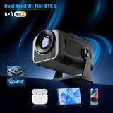 HY320 Mini Projector 720P Android 11 300ANSI WiFi6 BT5.0 4K Cinema Portable 180° Rotatable Home & Outdoor Theater