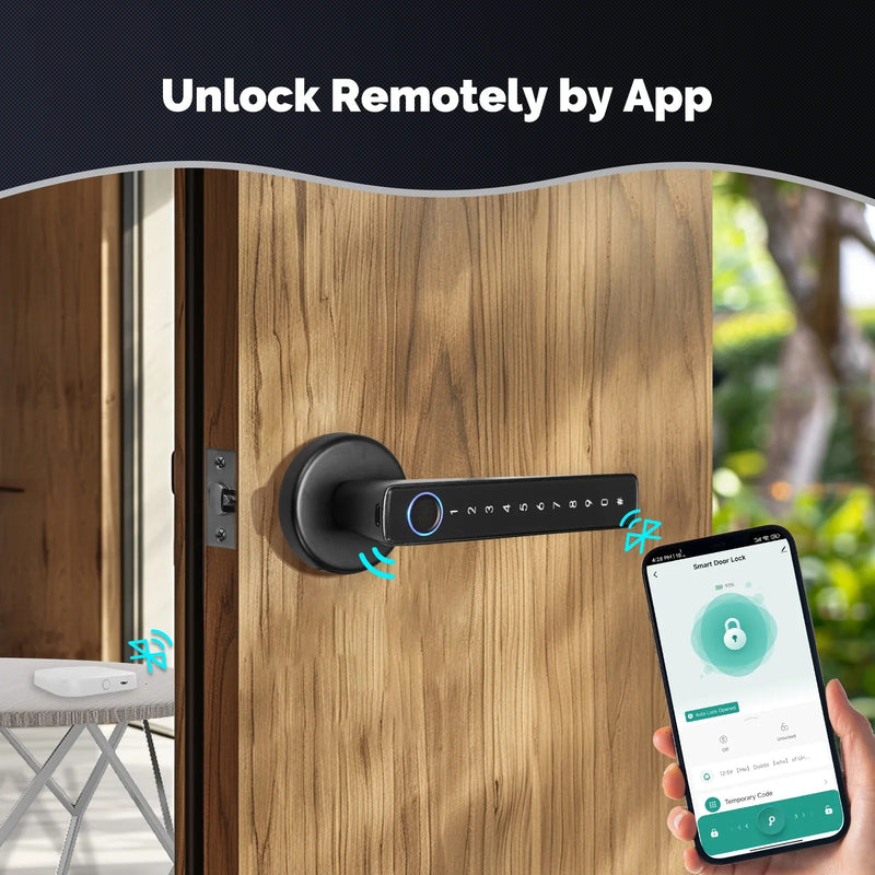 MOES Tuya Bluetooth Smart Fingerprint Door Handle Lock - Electronic Password & APP Remote Unlock for Hotel, Apartment, Office, Rental House