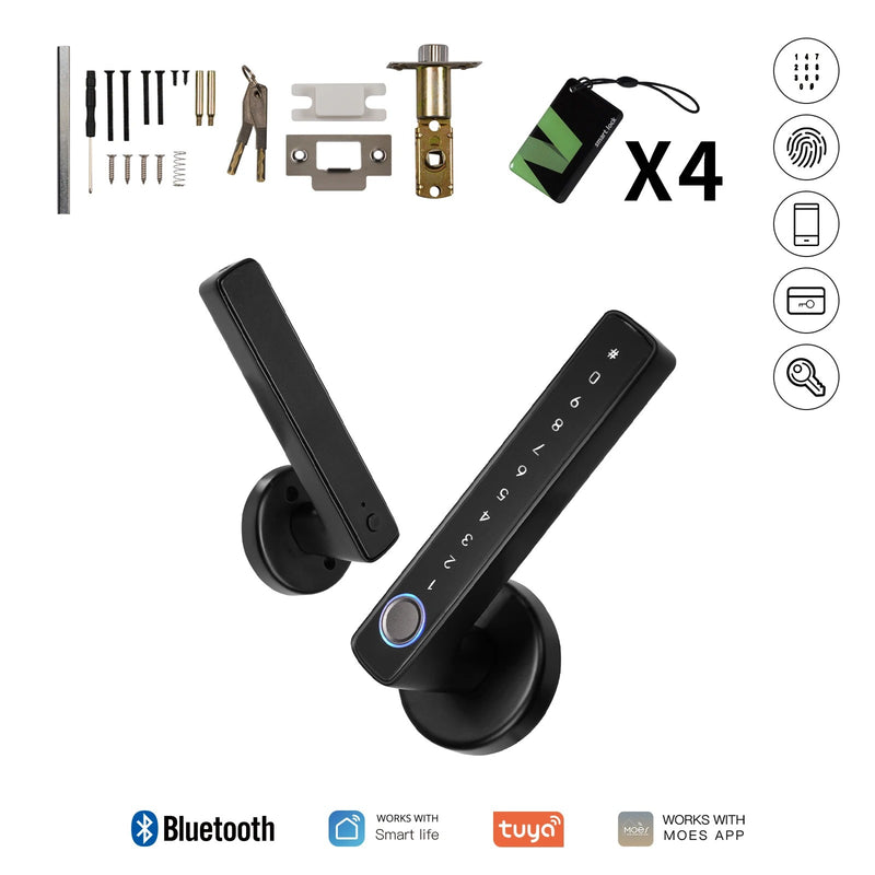 MOES Tuya Bluetooth Smart Fingerprint Door Handle Lock - Electronic Password & APP Remote Unlock for Hotel, Apartment, Office, Rental House